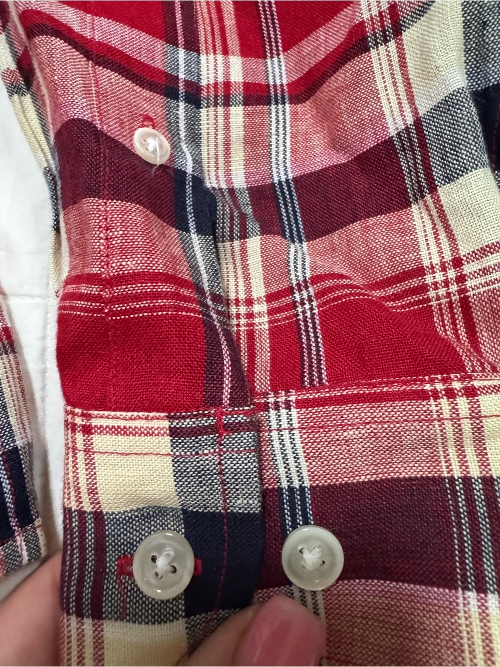 Vintage Y2K Lauren Ralph Lauren 100% Linen Plaid Button Front Shirt Red Size S - Picture 4 of 13